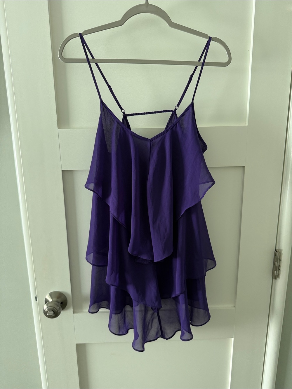 In Bloom Purple Tiered Chiffon Spaghetti Strap Blouse
